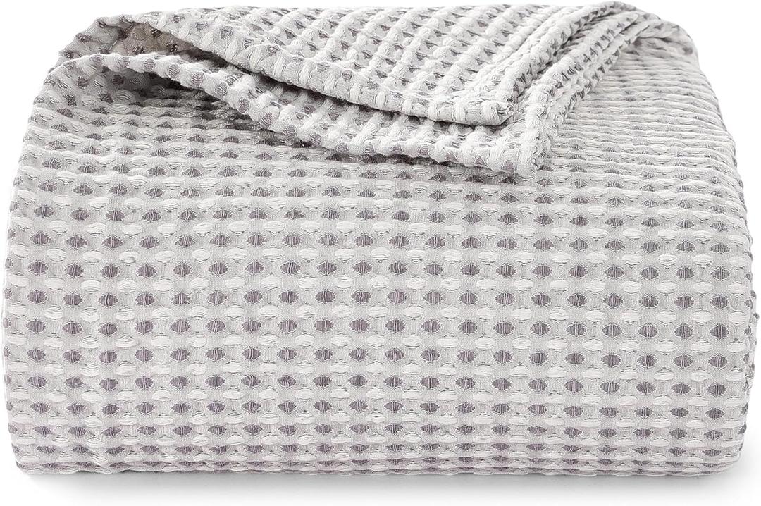 EGOHOME 100% Cotton Throw Blanket for Couch,Cotton Waffle Weave Blanket for All Seasons,Soft Lightweight Breathable Jacquard Dual-Tone Textured Blanket-Sleet Grey,50 x 60 Inches