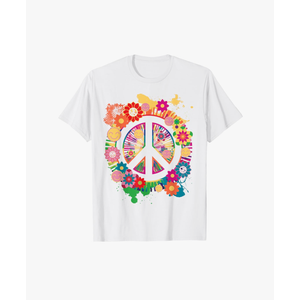 Peace Sign Colorful Flowers Hippie Retro 60s 70's T-Shirt Size S
