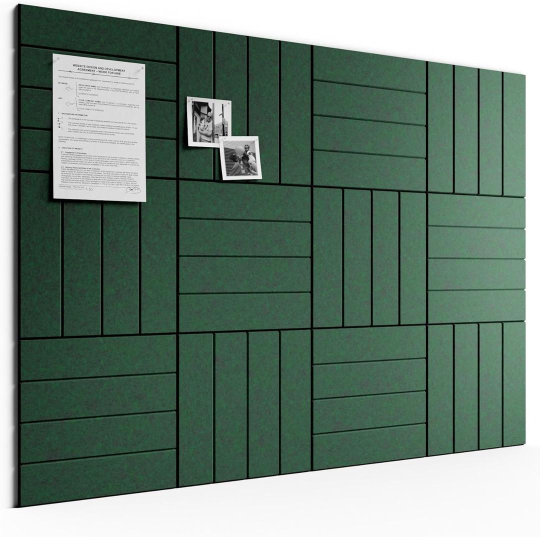Bumusty Large Cork Board Alternative-48 x 36" Felt Bulletin Board Tiles, with 30 Pushpins, 70 Adhesive Tabs, Bold-Stripe 12-Pack, Cork Boards for Office Push Pin Board Felt Board-Pine Green