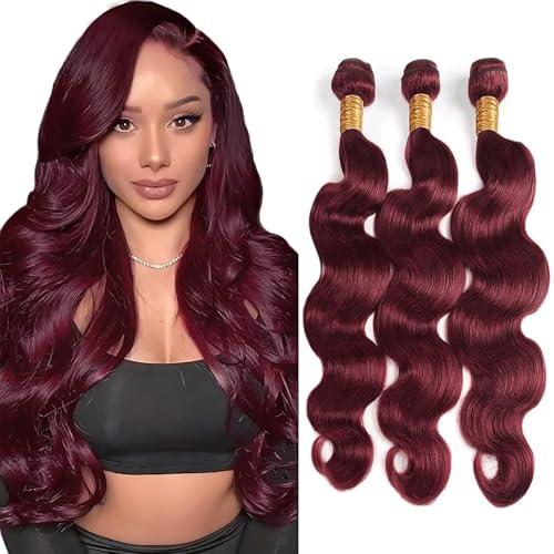 ZCMYVINND 30 32 34 Inch Wine Red 99j Body Wave Human Hair Bundles Burgundy Body Wave Bundles Unprocessed Brazilian Virgin Hair Remy Weaves Bundle