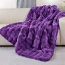 Purple Faux Fur Throw Blanket for Couch, Double-Sided Bubble Textured Plush Blanket with Soft Flannel Back, Decorative Throw for Sofa or Bed, Machine Washable, 60x80 Inches, 860 GSM
