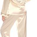 Leikar Silk Pajamas Long Sleeve Pajama Sets For Women Soft Button Down Pajamas Pj Set (Beige, S)