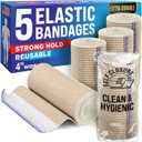 High-Performance Elastic Bandage Wrap - 4 (5pk) - Self-Closing Strong Compression Reusable Bandage Wrap for Leg, Ankles, Wrists, and Knees - for First Aid Kit and After Surgery Recovery - Latex Free