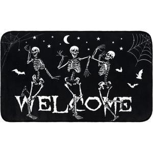 AnyDesign Halloween Dancing Skeletons Doormat Lightweight Non-Slip Welcome Entrance Mat Spooky Halloween Front Door Rug Floor Mat for Indoor Outdoor Kitchen Bedroom Living Room Decor, 17 x 29