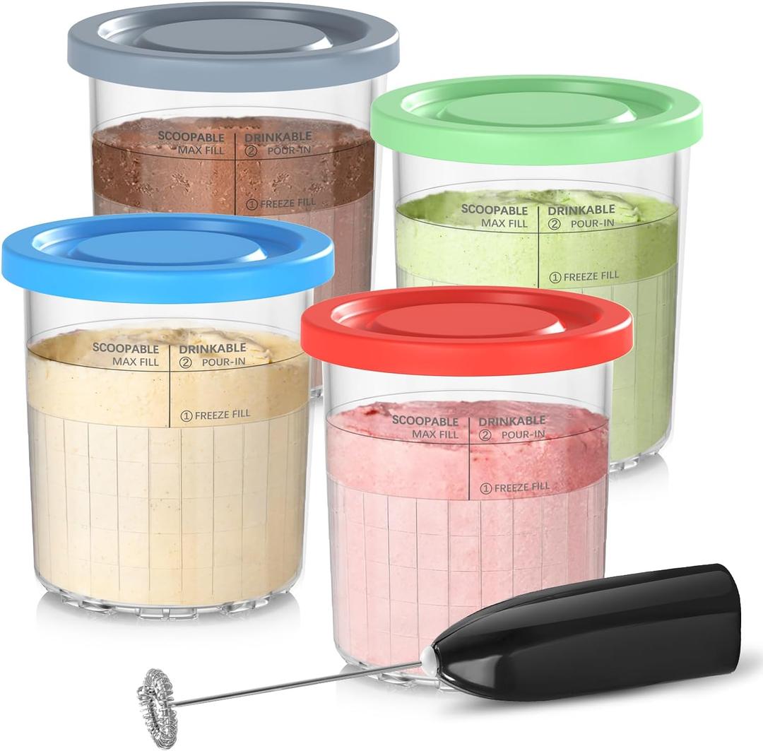 Pint Containers Replacement for Ninja Creami Deluxe Pints and Lids - 4 pack, 24OZ XL Cups Compatible with Ninja Creami 11-in-1 Ice Cream Maker NC500 NC501 Series (Deluxe-Grey/Red/Blue/Mint) Pint Containers Replacement for Ninja Creami Deluxe Pints and Lids - 4 pack, 24OZ XL Cups Compatible with Ninja Creami 11-in-1 Ice Cream Maker NC500 NC501 Series (Deluxe-Grey/Red/Blue/Mint)