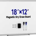 Magnetic White Board Hanging 18" x 12" for Wall, Small Dry Erase Board for Kids, Kitchen, Office, Includes 1 Eraser, 2 Markers, 4 Magnets, Pen Tray, Silver Aluminum Frame