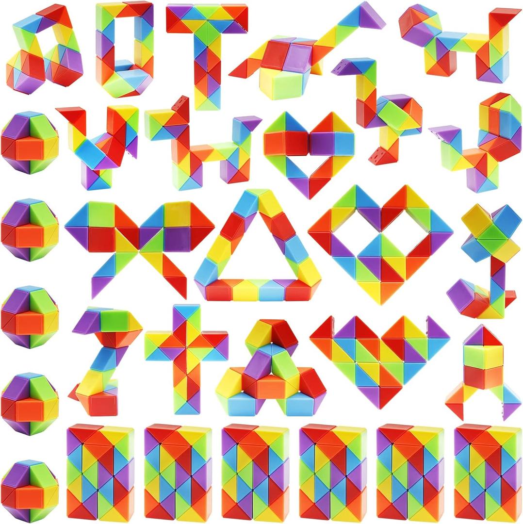 30 Pack Medium Snake Cube Fidget Toys Goodie Bag Stuffers for Kids, Treasure Box Toys for Classroom, Twist Puzzle for Party Favors, Birthday, Back to School Gifts, Stocking Stuffers for Kids