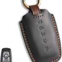 for Ford Key Fob Cover, Compatible with Bronco Explorer F150 Mustang Escape Edge Expedition Fusion Ranger for Lincoln Car Key Fob Chain 5 Button Smart Remote Car Leather Key Protector/Black