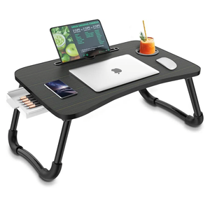 Zapuno Foldable Laptop Bed Table Multi-Function Lap Serving Tray Dining Table with Storage Drawer and Water Bottle Holder, Slot for Eating, Working on Couch/Sofa (Arc Shape)