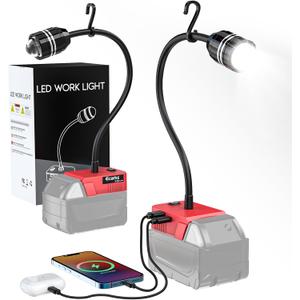 Ecarke LED Work Light Compatible with Milwaukee, 2PCS 18V LED Work Light with Flexible Gooseneck,20W 2000LM Cordless Battery Flashlight, Zoomable Flood Light with USB for Camping, Emergency, Outdoor