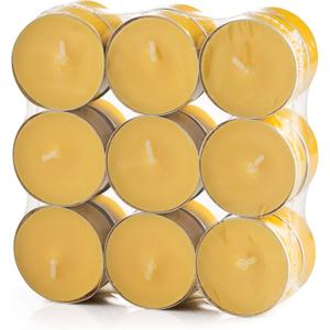 Tea Light Candles Colored Unscented Metallic Tin Cups Set of 18 Made in USA (Yellow)
