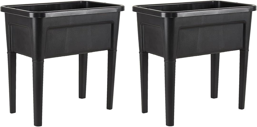 2 Pcs Plastic Raised Garden Beds with Legs16 Gallon Outdoor Elevated Garden Planter BoxPerfect for Flowers, Vegetables, and Herbs