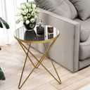 HLR Modern Round Side Table, End Table with Marble Effect Top and Gold Metal Frame, Small Side Table for Living Room, Bedroom, Sofa and Couch, Gold Legs, Mirror top, 1-pack