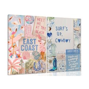 2PCS Pink And Blue Coastal Cowgirl Wall Art Surfboart Wall Decor Framed, Size: 12x16inch Canvas
