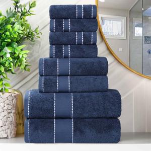 Superior Egypt Produced Giza Cotton 8 Piece Towel Set, Luxury Plush Bathroom Essentials, Quick Dry, Shower, Spa, Soft, Includes 2 Bath, 2 Hand, 4 Washcloth/Face Towels, Niles Collection, Navy Blue