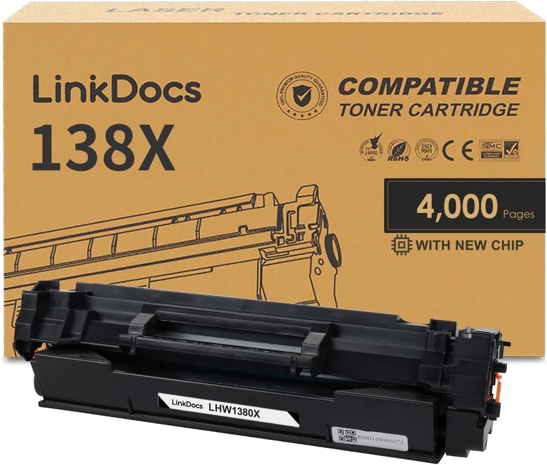 LinkDocs 138X Toner Cartridge Replacement for HP 138X W1380X Toner Cartridge (with New Chip) Used with HP LaserJet Pro 3001dw MFP 3101fdw Printers