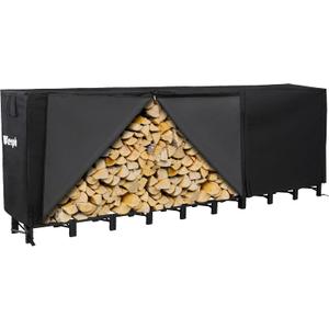 12FT Firewood Rack Outdoor,Heavy Duty Firewood Storage Rack,Outdoor Firewood Rack with Cover,Wood Rack Log Rack for Outdoor & Indoors, Black (12 FT)