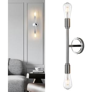 Phansthy 2 Light Wall Sconce Lighting, Chrome Polished Modern Dual Light Bathroom Vanity Light, Minimalist Double Light Wall Lamp for Bedroom Living Room Kitchen (Chrome)