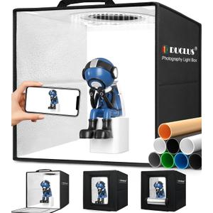 DUCLUS Light Box Photography, 12"x12" Photo Booth Box with 120 LED Lights Dimmable & CRI95, Portable Lightbox with 8 Backdrops for Mini Product Photography: Jewelry, Cards, Watches