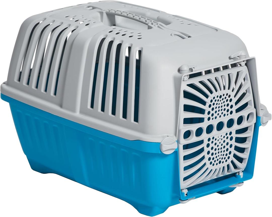 MidWest Homes for Pets Spree Travel Carrier - Hard-Sided Dog & Cat Carrier, Small Pet Travel Crate with Handle, Ventilated Design, Durable Plastic Door, Easy Assembly, 19-Inch, Blue