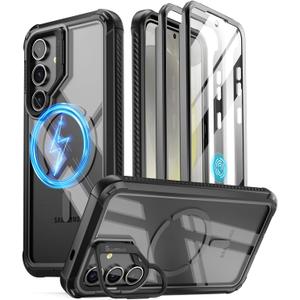 Poetic Guardian Case for Samsung Galaxy S24+ Plus 6.7", [Built-in Camera Stand] [Screen Protector Work with Fingerprint ID] Full Body Shockproof Protective Rugged Clear Cover, Black/Clear
