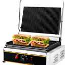 Commercial Panini Press Grill 2200W Countertop Electric Sandwich Maker with Adjustable Temp Control, Nonstick Coating, Grooved Plates Grill, for Burgers Steaks Panini