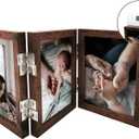 5x7 Triple Picture Frame Collage, 3 Opening Photo Frame for Tabletop, Rustic Wooden Multi Photo Frame for Family, Wedding, Baby Memories, Mother's Gifts, Dark Brown