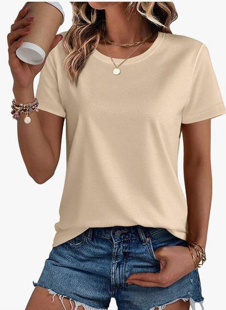 SMENG Women's Cotton Crewneck T-Shirts Short Sleeve Basic Solid Color Tee Classic-Fit Shirt Breathable Comfy Summer Top Size XS