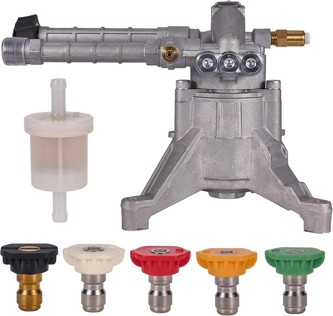 7/8" Shaft Vertical Pressure Washer Pump 2600-3000 PSI @2.5 GPM OEM & Power Washer Pump For Troy Bilt SRMW22G26-EZ Craftsman AR Front Inlet/Outlet with 5 Nozzle