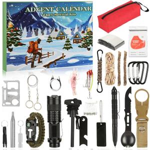 Survival Kit Advent Calendar 2025, 24 Days Christmas Countdown Calendar for Adult Men Teen, Household Hand Tool Kit for Outdoor Camping, Fishing, Adventure