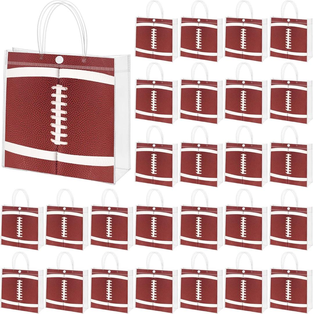 MIMIND 30 Pieces Football Gift Bags with Handles Football Party Favors Snack Treat Bags, Clear PVC Bags 8 x 8 x 3.15 Inch Gift Wrap Tote Bags for Sport Theme Birthday Party Supplies