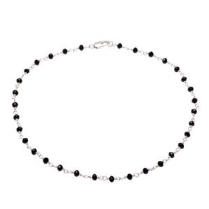 Black Beads Wrapped Silvery Wire Chain Necklace Choker for Women, 15 Inches (White Gold)