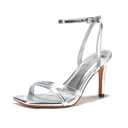 LULLASONG Silver Heels Strappy Ankle Strap High Women's Heels 3.5 Inch Heeled Square Open Toe Sandals for Women, Size 10