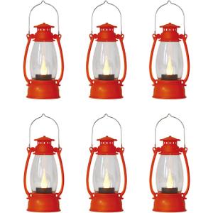 Orange Mini Lanterns Decorative 6-Pcs for Fall Halloween Thanksgiving Decoration, Small Western Lantern with LED Flickering Candle for Cowboy Camping Christmas Wedding Decor, Centerpiece Table