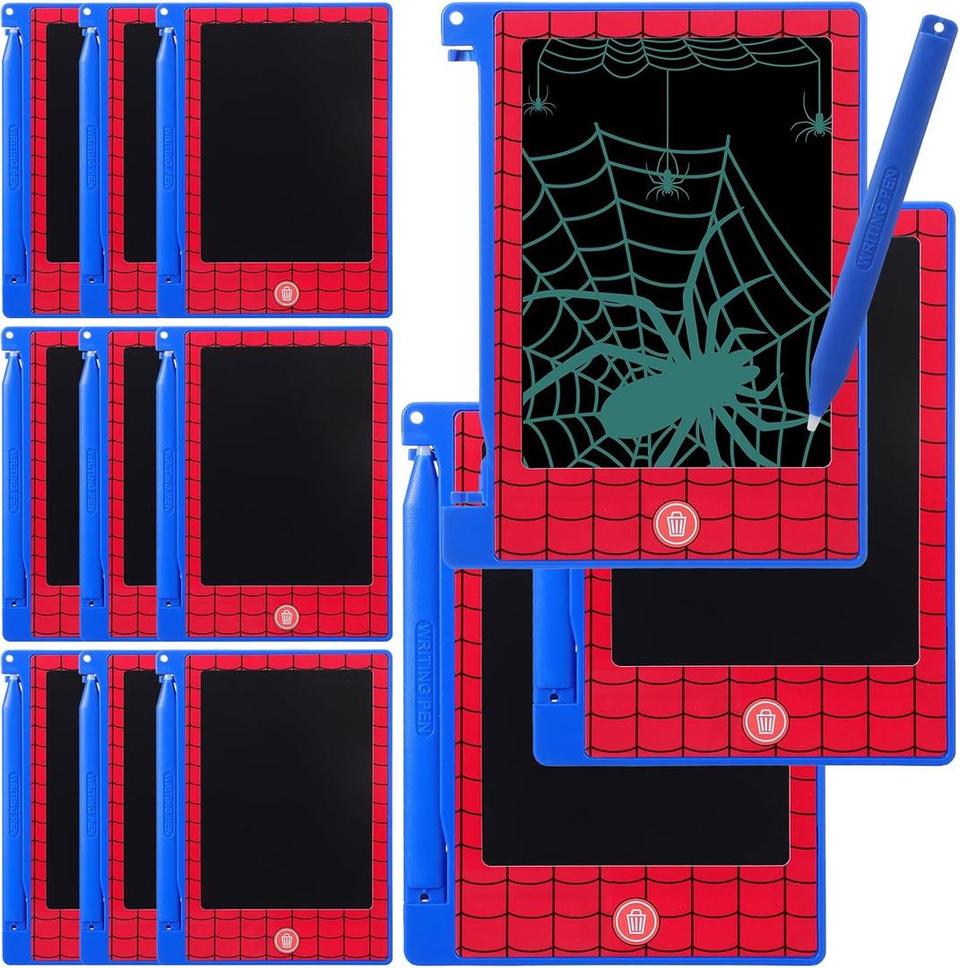 Nezyo 12 Pack Spider Party Favors Mini LCD Writing Tablet 4.6 Inch Doodle Board Drawing Tablet Erasable Reusable Electronic Drawing Pads for Spider Party Decor Birthday Supplies
