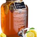 Mustry Glass Drink Dispenser for Parties, 1 Gallon Beverage Dispenser with Spigot Solid Stainless Steel, Used as Lemonade Dispenser Sun Tea Jar Kombucha Jar (Single)