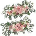 TINGE TIME Dusty Rose Flower Garlands, 2 PCS Pink Artificial Eucalyptus Garlands, Handcraft Artificial Rose Arch Flowers for Wedding Arch Sweetheart Table Ceremony Backdrop Decorations for Home