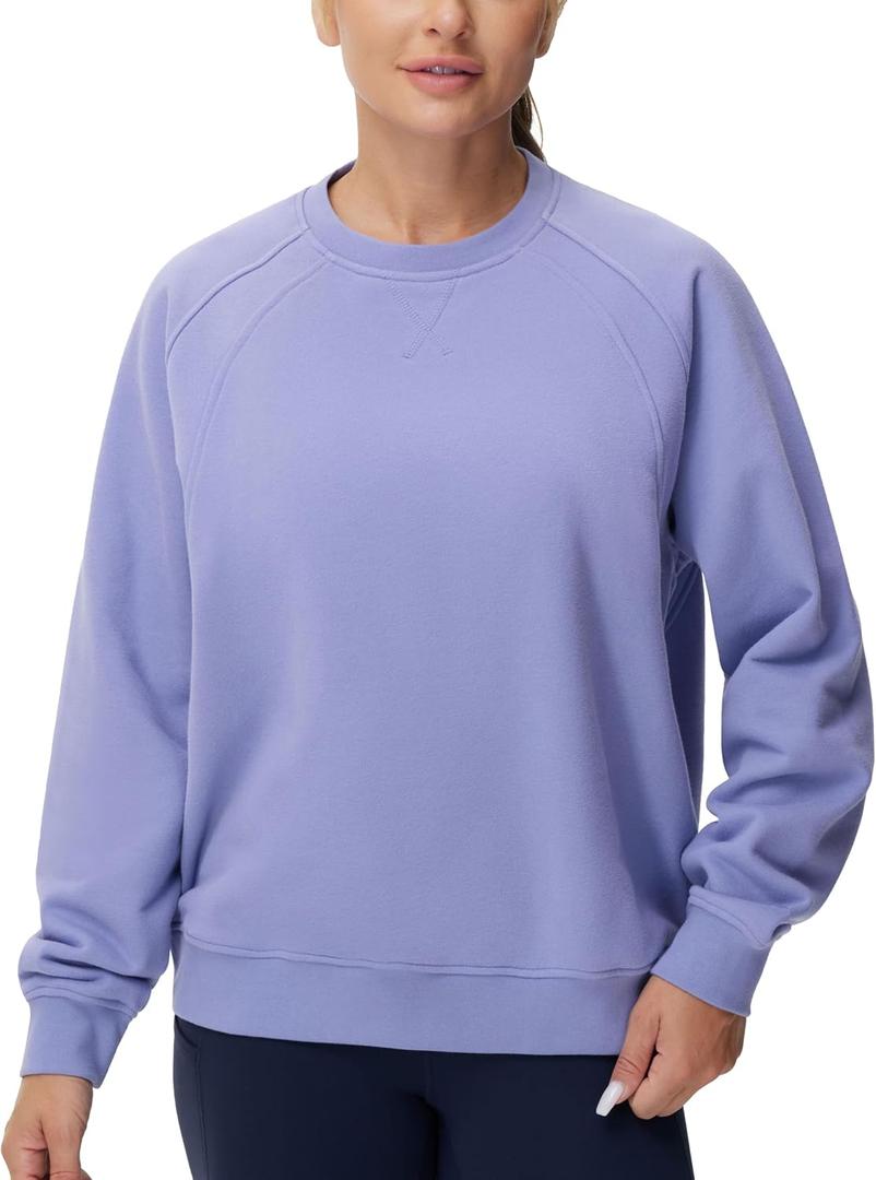 THE GYM PEOPLE Women's Oversized Fleece Sweatshirts Loose Fit Crewneck Long Sleeve Pullover Tops (Purple, S)