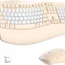 Ergonomic Wireless Keyboard and Mouse Combo, Wave Keys Keyboard with Wrist Rest for Natural Typing, 3 DPI Adjustable Ergonomic Silent Mouse for Computer/Laptop/Windows/Mac (Latte Color-B)