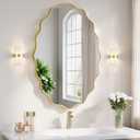 ULIKE Gold Wavy Mirror for Bathroom, 36x24 Oval Vanity Mirror for Over Sink, Metal Frame Tempered Glass Asymmetrical Wall Decor, Bedroom Living Room Entryway, Horizontal/Vertical
