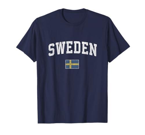 Sweden T-Shirt Vintage Sports Design Swedish Flag Tee T-Shirt, M, Navy Blue