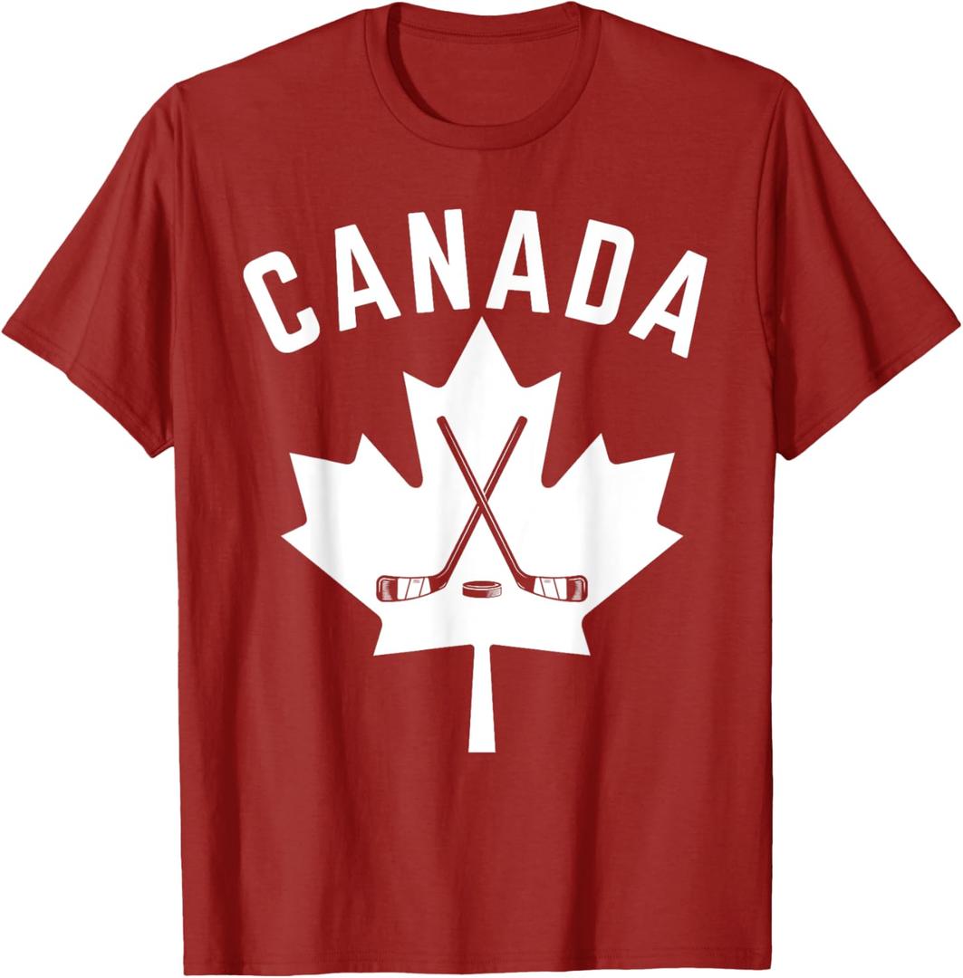 Canadian Maple Leaf Hockey Men Women Kids T-Shirt (XL, Cranberry Red)