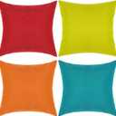 Pack of 4 Decorative Outdoor Waterproof Throw Pillow Covers ONLY Square Garden Cushion Cases for Patio, Couch, Tent and Sofa, 18 x 18 Inches, (Yellow, Red, Orange, Blue-Green)