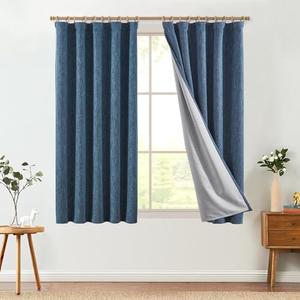 jinchan Burlap Look Curtains Blackout Curtains for Bedroom Lined Linen Textured Look Curtains for Living Room 63 Inches Long French Country Curtains Farmhouse Window Curtains 2 Panels Blue Curtains, Size: 50"W x 63"L (Pack of 2)