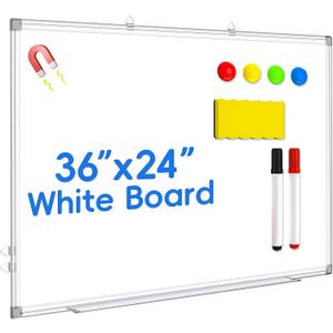 Magnetic Dry Erase WhiteBoard, 36X24 inch, Wall Mounted White Board, Aluminum Frame, Includes 1 Eraser, 2 Markers and 4 Magnets