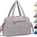 Travel Duffle Bag,Puffer Carry On Duffel Bag with Laptop Compartment Waterproof Overnight Weekender Bags for Women Large Hospital Tote Bags for Labor and Delivery(Medium,Khaki Gray