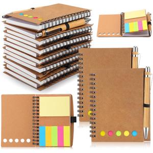 Chuangdi 10 Sets Teacher Appreciation Gifts Bulk, Inspirational Kraft Spiral Notebooks with Sticky Notes and Bamboo Pens, Motivational Team Gift for Administrative Professionals Day, Office Employee