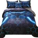 JQinHome Twin Gamer Comforter Set for Boys,6 Piece Bed in A Bag 3D Video Game Bedding -All Season Soft Microfiber Down Alternative Comforter Gamer Bedding Sets for Kids (Grey Blue)