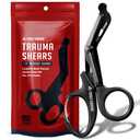 EVERLIT Trauma Shears Black Titanium Coated Non-Stick Blades Stainless Steel Bandage Medical Scissors with Oxygen Tank Wrench (7.5" Full size, 1 Pair)