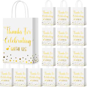 Ctosree 50 Pcs Bridal Shower Welcome Bags Thanks for Celebrating with Us Paper Bags Wedding Gift Bag with Handle for Hotel Guests Gift Bag for Bridal Shower Party Favors(White, Gold)